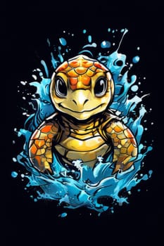 Majestic turtle is seen gliding effortlessly through water, its movements slow, graceful. For Tshirt design, posters, postcards, other merchandise with marine theme, childrens books