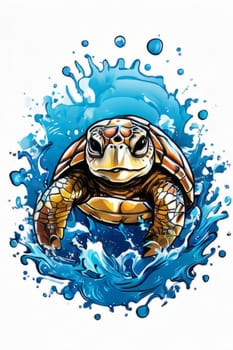 Image of sea turtle on white background. For educational materials for kids, game design, animated movies, tourism, stationery, Tshirt design, posters, postcards, childrens books