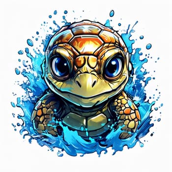 Turtle moves gracefully through water, its movements fluid, effortless. For fashion, clothing design, animal themed clothing advertising, as illustration for interesting clothing style, Tshirt design