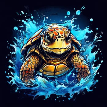 Majestic sea turtle gracefully gliding through crystal-clear waters of ocean. For educational materials for kids, game design, animated movies, tourism, stationery, Tshirt design, clothing design