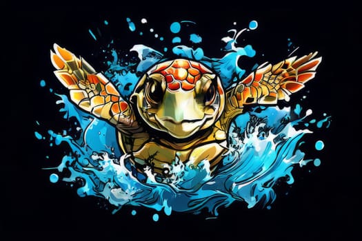 Exquisite image showcasing serene turtle gliding through crystal-clear blue waters of ocean. For fashion, clothing design, animal themed clothing advertising, Tshirt design