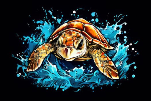 Exquisite image showcasing serene turtle gliding through crystal-clear blue waters of ocean. For fashion, clothing design, animal themed clothing advertising, Tshirt design