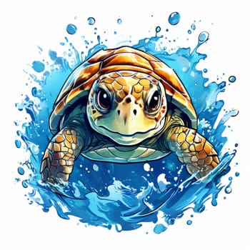 Turtle moves gracefully through water, its movements fluid, effortless. For fashion, clothing design, animal themed clothing advertising, as illustration for interesting clothing style, Tshirt design