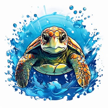 Turtle glides through its aquatic environment, showcasing beauty, tranquility of underwater world. For Tshirt design, posters, postcards, other merchandise with marine theme, childrens books, tourism