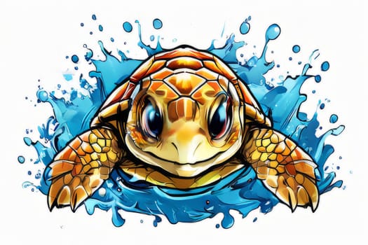 Vibrant sea turtle elegantly maneuvering its way through shimmering azure ocean depths, showcasing beauty, tranquility of marine life in its natural habitat.For fashion, clothing design, Tshirt design