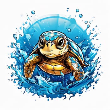 Majestic turtle glides effortlessly through clear blue waters, its shell glistening in sunlight. For educational materials for kids, game design, animated movies, tourism, stationery, Tshirt design