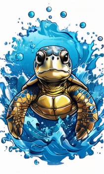 Majestic sea turtle gracefully gliding through crystal-clear waters of ocean. For educational materials for kids, game design, animated movies, tourism, stationery, Tshirt design, clothing design