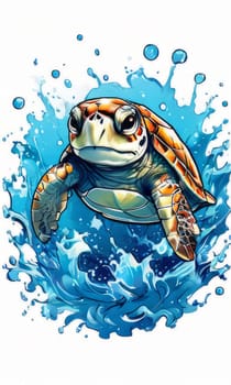 Vibrant sea turtle elegantly maneuvering its way through shimmering azure ocean depths, showcasing beauty, tranquility of marine life in its natural habitat.For fashion, clothing design, Tshirt design