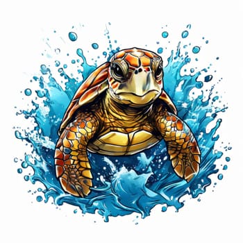 Serene turtle gracefully swimming through water amidst trail of bubbles. For fashion, clothing design, animal themed clothing advertising, as illustration for interesting clothing style, Tshirt design