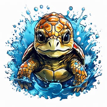 Majestic turtle is seen gliding effortlessly through water, its movements slow, graceful. For Tshirt design, posters, postcards, other merchandise with marine theme, childrens books