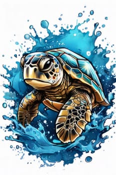 Image of sea turtle on white background. For educational materials for kids, game design, animated movies, tourism, stationery, Tshirt design, posters, postcards, childrens books