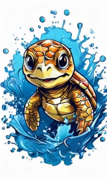 Turtle moves gracefully through water, its movements fluid, effortless. For fashion, clothing design, animal themed clothing advertising, as illustration for interesting clothing style, Tshirt design