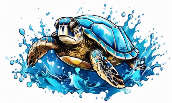 Majestic sea turtle gracefully gliding through crystal-clear waters of ocean. For educational materials for kids, game design, animated movies, tourism, stationery, Tshirt design, clothing design