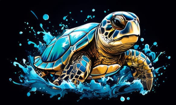 Vibrant sea turtle elegantly maneuvering its way through shimmering azure ocean depths, showcasing beauty, tranquility of marine life in its natural habitat.For fashion, clothing design, Tshirt design