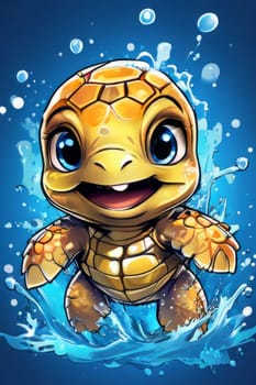 Majestic turtle glides effortlessly through clear blue waters, its shell glistening in sunlight. For educational materials for kids, game design, animated movies, tourism, stationery, Tshirt design