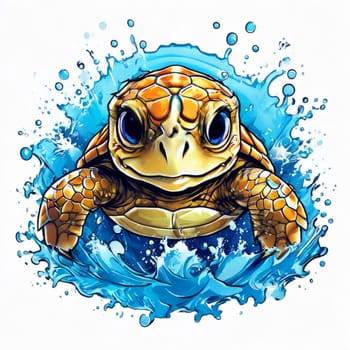 Majestic turtle is seen gliding effortlessly through water, its movements slow, graceful. For Tshirt design, posters, postcards, other merchandise with marine theme, childrens books