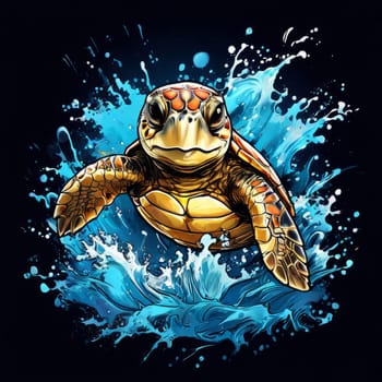 Exquisite image showcasing serene turtle gliding through crystal-clear blue waters of ocean. For fashion, clothing design, animal themed clothing advertising, Tshirt design