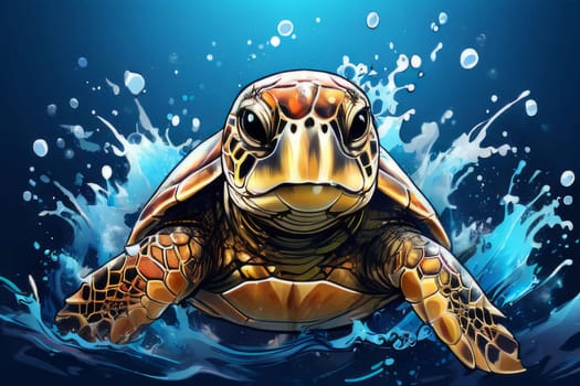 Turtle moves gracefully through water, its movements fluid, effortless. For fashion, clothing design, animal themed clothing advertising, as illustration for interesting clothing style, Tshirt design