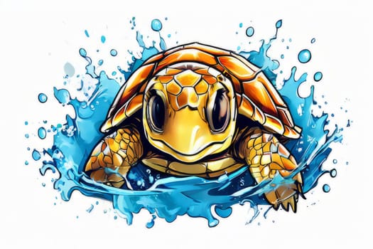 Majestic sea turtle gracefully gliding through crystal-clear waters of ocean. For educational materials for kids, game design, animated movies, tourism, stationery, Tshirt design, clothing design