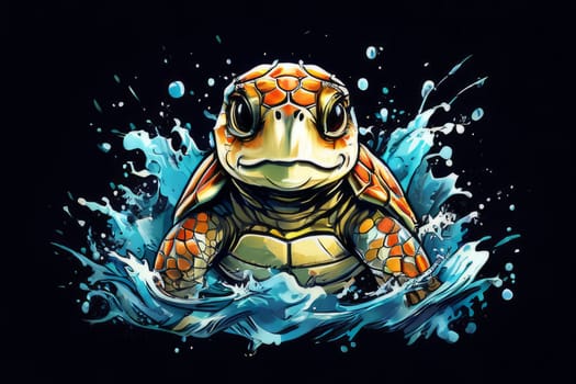 Exquisite image showcasing serene turtle gliding through crystal-clear blue waters of ocean. For fashion, clothing design, animal themed clothing advertising, Tshirt design