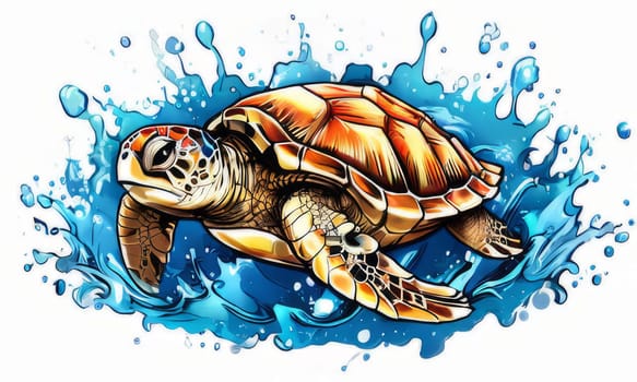 Majestic sea turtle gracefully gliding through crystal-clear waters of ocean. For educational materials for kids, game design, animated movies, tourism, stationery, Tshirt design, clothing design