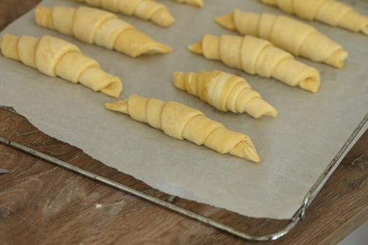Close up croissant dough with egg wash