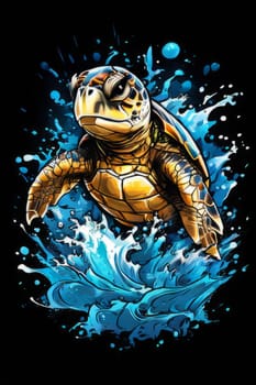 Exquisite image showcasing serene turtle gliding through crystal-clear blue waters of ocean. For fashion, clothing design, animal themed clothing advertising, Tshirt design