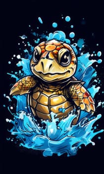 Exquisite image showcasing serene turtle gliding through crystal-clear blue waters of ocean. For fashion, clothing design, animal themed clothing advertising, Tshirt design