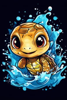 Turtle gracefully swimming in water. For educational materials for kids, game design, animated movies, tourism, stationery, Tshirt design, posters, postcards, childrens books