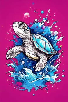 Turtle moves gracefully through water, its movements fluid, effortless. For fashion, clothing design, animal themed clothing advertising, as illustration for interesting clothing style, Tshirt design