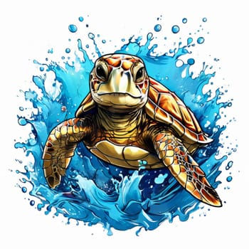 Vibrant sea turtle elegantly maneuvering its way through shimmering azure ocean depths, showcasing beauty, tranquility of marine life in its natural habitat.For fashion, clothing design, Tshirt design