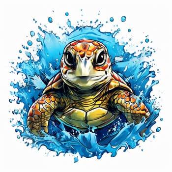 Majestic turtle glides effortlessly through clear blue waters, its shell glistening in sunlight. For educational materials for kids, game design, animated movies, tourism, stationery, Tshirt design