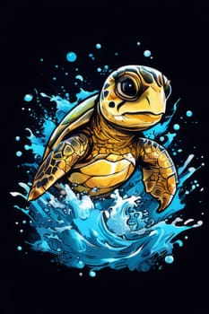 Exquisite image showcasing serene turtle gliding through crystal-clear blue waters of ocean. For fashion, clothing design, animal themed clothing advertising, Tshirt design