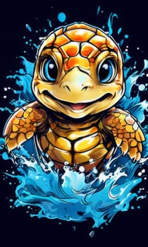 Exquisite image showcasing serene turtle gliding through crystal-clear blue waters of ocean. For fashion, clothing design, animal themed clothing advertising, Tshirt design