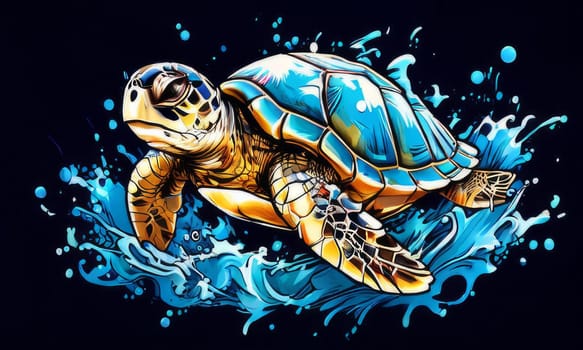 Turtle gracefully swimming in water. For educational materials for kids, game design, animated movies, tourism, stationery, Tshirt design, posters, postcards, childrens books