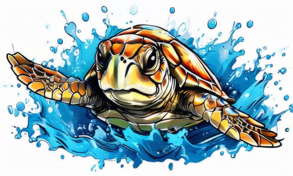 Turtle moves gracefully through water, its movements fluid, effortless. For fashion, clothing design, animal themed clothing advertising, as illustration for interesting clothing style, Tshirt design