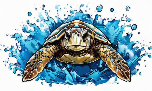 Majestic sea turtle gracefully gliding through crystal-clear waters of ocean. For educational materials for kids, game design, animated movies, tourism, stationery, Tshirt design, clothing design
