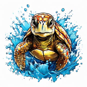 Vibrant sea turtle elegantly maneuvering its way through shimmering azure ocean depths, showcasing beauty, tranquility of marine life in its natural habitat.For fashion, clothing design, Tshirt design