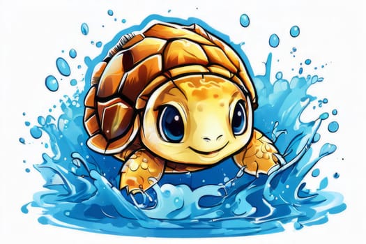 Majestic turtle is seen gliding effortlessly through water, its movements slow, graceful. For Tshirt design, posters, postcards, other merchandise with marine theme, childrens books