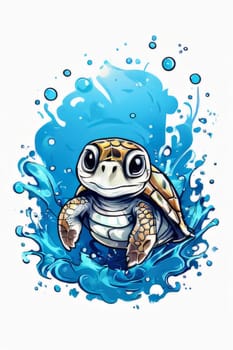 Image of sea turtle on white background. For educational materials for kids, game design, animated movies, tourism, stationery, Tshirt design, posters, postcards, childrens books