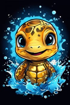 Turtle gracefully swimming in water. For educational materials for kids, game design, animated movies, tourism, stationery, Tshirt design, posters, postcards, childrens books