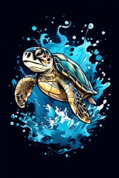 Turtle moves gracefully through water, its movements fluid, effortless. For fashion, clothing design, animal themed clothing advertising, as illustration for interesting clothing style, Tshirt design