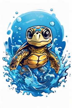 Vibrant sea turtle elegantly maneuvering its way through shimmering azure ocean depths, showcasing beauty, tranquility of marine life in its natural habitat.For fashion, clothing design, Tshirt design