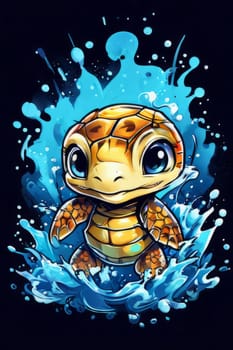 Majestic turtle glides effortlessly through clear blue waters, its shell glistening in sunlight. For educational materials for kids, game design, animated movies, tourism, stationery, Tshirt design