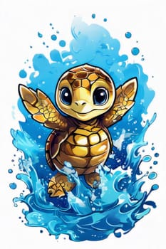 Majestic turtle is seen gliding effortlessly through water, its movements slow, graceful. For Tshirt design, posters, postcards, other merchandise with marine theme, childrens books