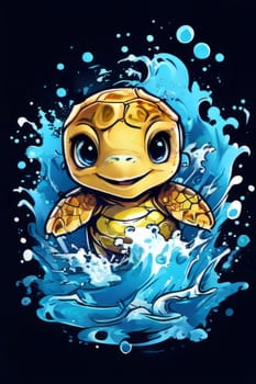 Exquisite image showcasing serene turtle gliding through crystal-clear blue waters of ocean. For fashion, clothing design, animal themed clothing advertising, Tshirt design