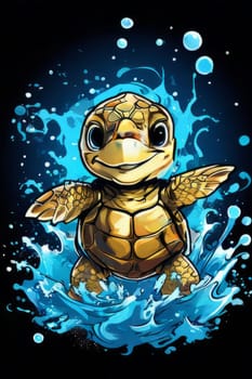 Exquisite image showcasing serene turtle gliding through crystal-clear blue waters of ocean. For fashion, clothing design, animal themed clothing advertising, Tshirt design