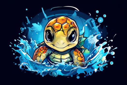 Majestic sea turtle gracefully gliding through crystal-clear waters of ocean. For educational materials for kids, game design, animated movies, tourism, stationery, Tshirt design, clothing design