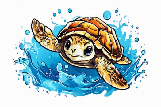Vibrant sea turtle elegantly maneuvering its way through shimmering azure ocean depths, showcasing beauty, tranquility of marine life in its natural habitat.For fashion, clothing design, Tshirt design