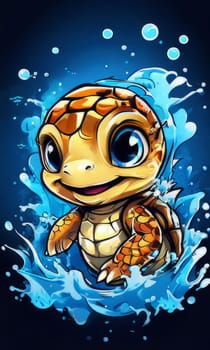 Exquisite image showcasing serene turtle gliding through crystal-clear blue waters of ocean. For fashion, clothing design, animal themed clothing advertising, Tshirt design